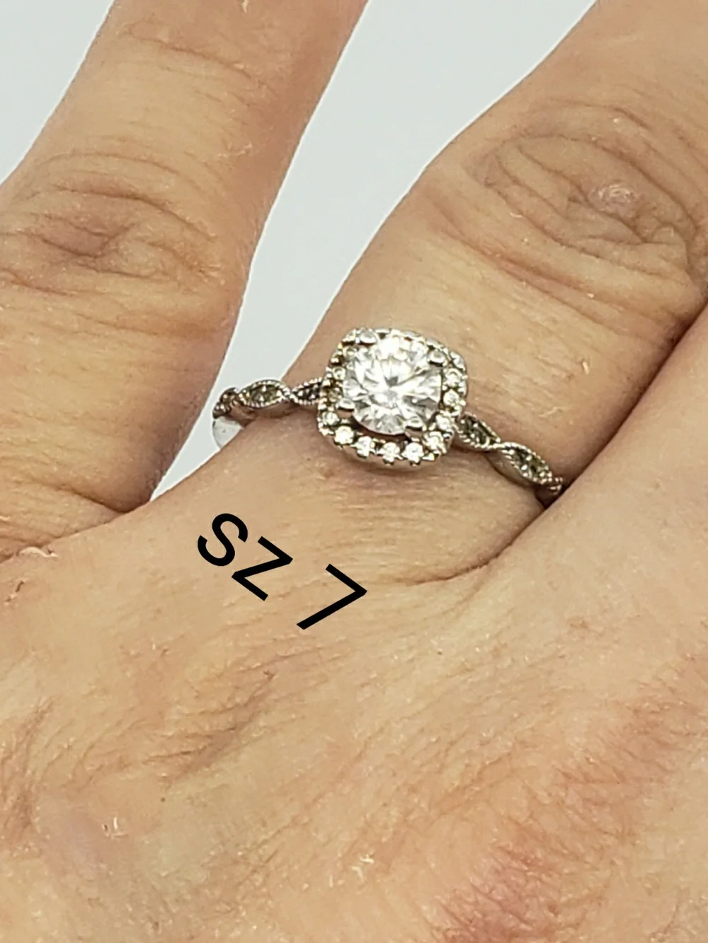Vintage-Inspired Clear CZ Halo Engagement Ring Sz 7